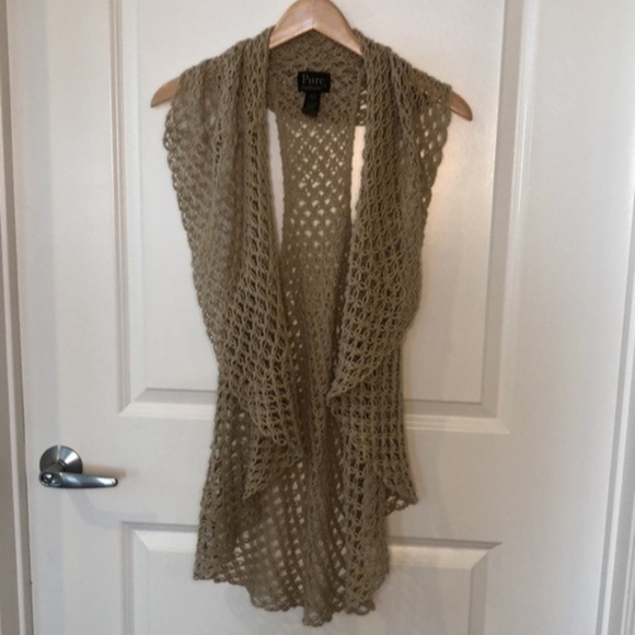 PURE | Pure Handknit 100% Cotton Loose Net Beige  Shrug - Small - Picture 2 of 8